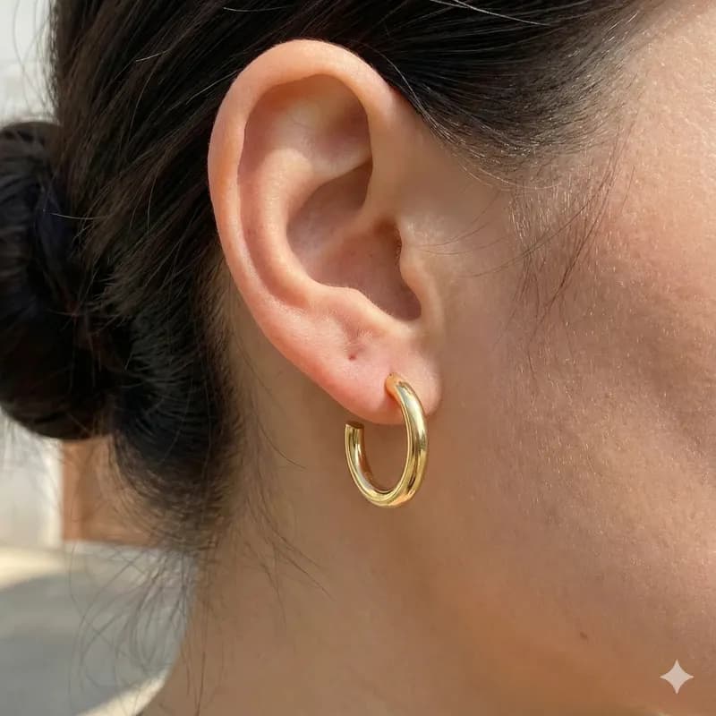 گوشواره حلقه‌ای تخت طلایی (مدل لبه‌دار/Sharp Edge) — تصویر ۲