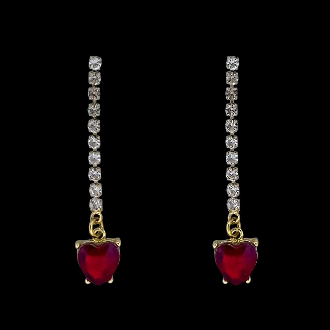 گوشواره آویز نگین دار قلب قرمز (Red Heart Drop Dangle Earrings)