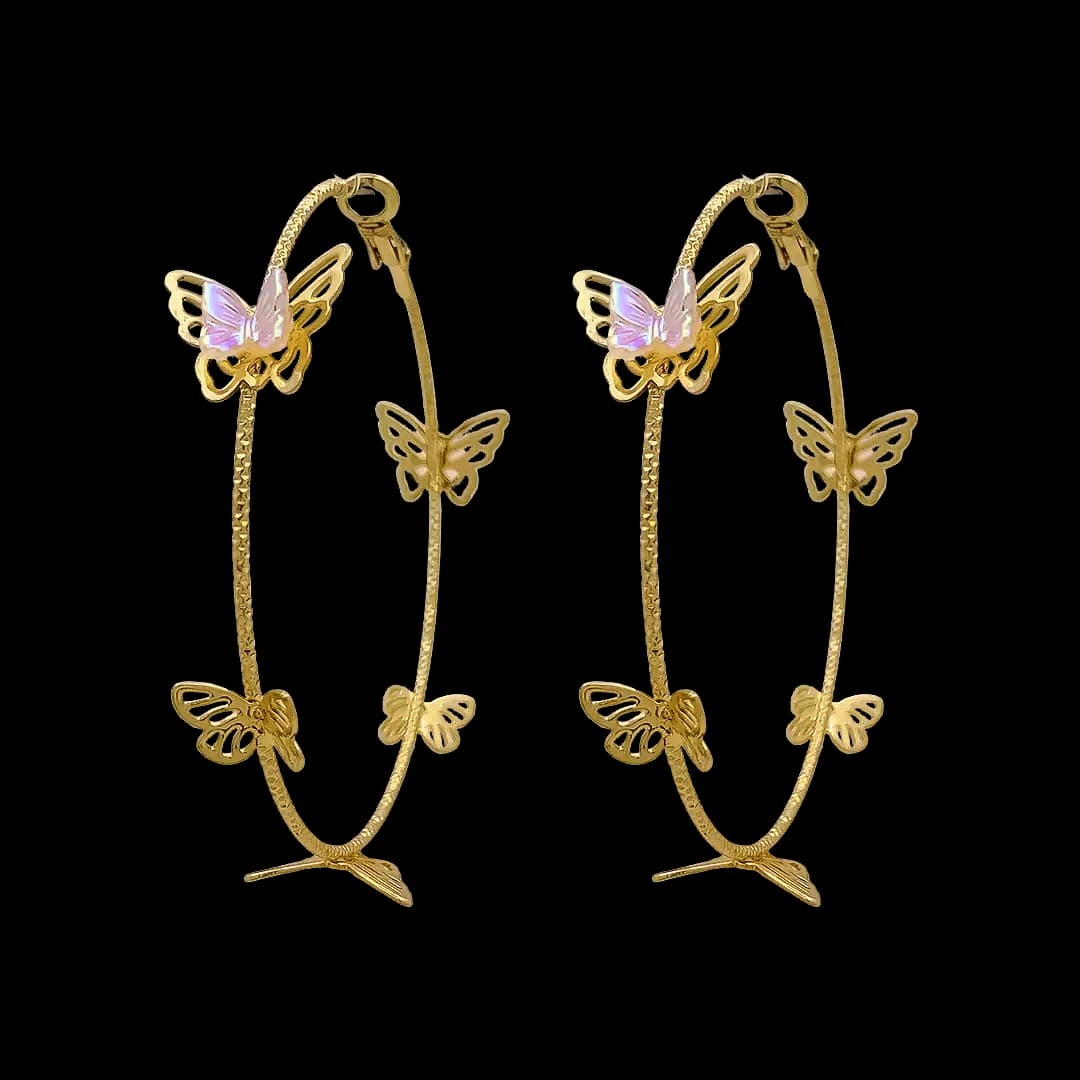 گوشواره حلقه‌ای بزرگ پروانه (Butterfly Drop Large Hoop Earrings) — تصویر ۲