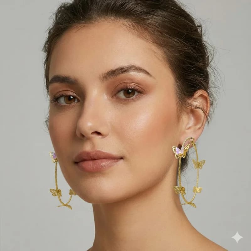 گوشواره حلقه‌ای بزرگ پروانه (Butterfly Drop Large Hoop Earrings) — تصویر ۳