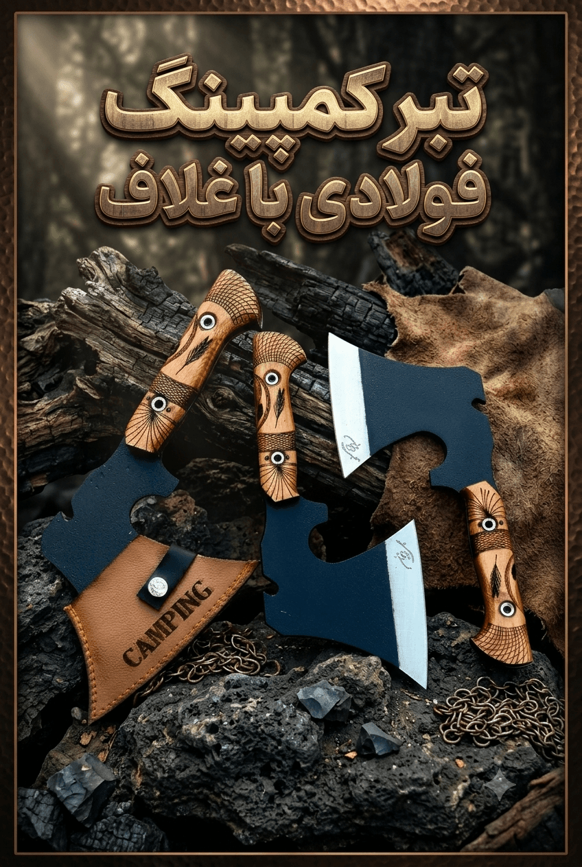 تبر سفری کمپینگ فولادی با تیغه بادوام و همراه با غلاف محافظ