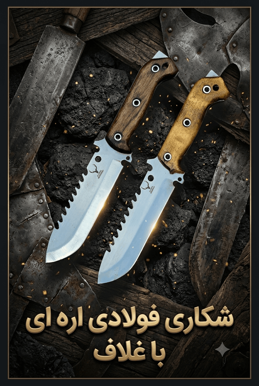 چاقوی شکاری حرفه‌ای فولادی با دسته مقاوم و طراحی کاربردی