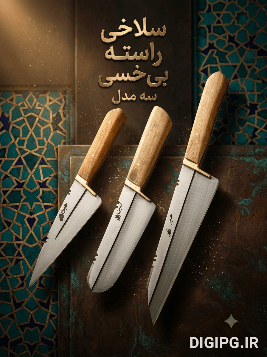 چاقوی سلاخی راسته بی‌خصی فولادی مجموعه ۳ عددی با طراحی حرفه‌ای و تیغه تیز