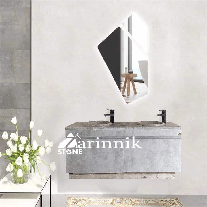 روشویی سنگی کابینتی طوسی با مرمریت پرشین کد ZN0230 — تصویر ۳