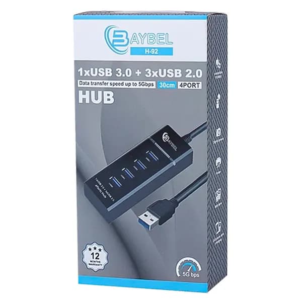هاب 4 پورت USB 3.0 و BAYBEL USB 2.0 مدل H-92 طول 30 سانتی متر — تصویر ۳