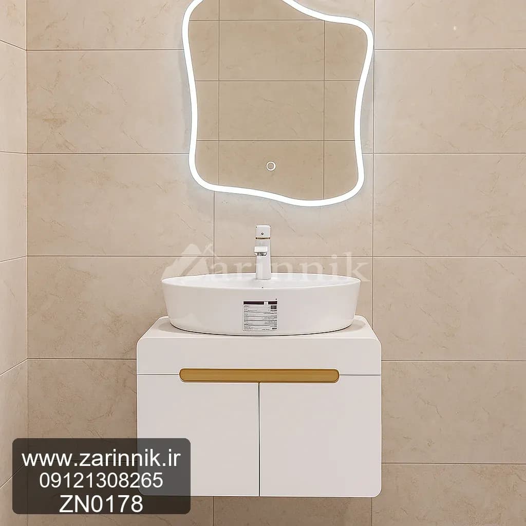 روشویی سرامیکی کابینتی دیواری 40×60 سفید زرین نیک کد ZN0178