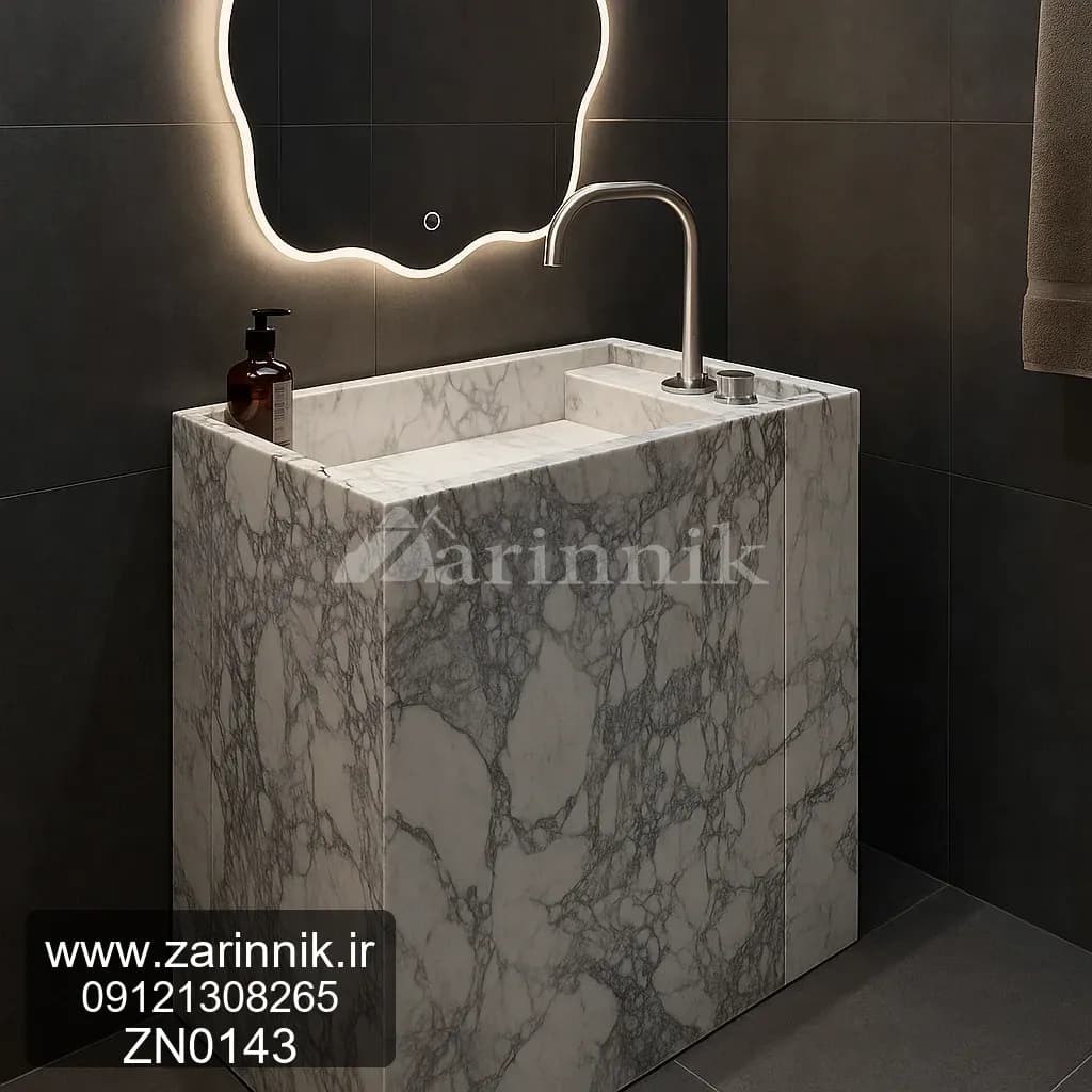 روشویی سنگی دیواری کوچک شیر بغل کد ZN0143 — تصویر ۲