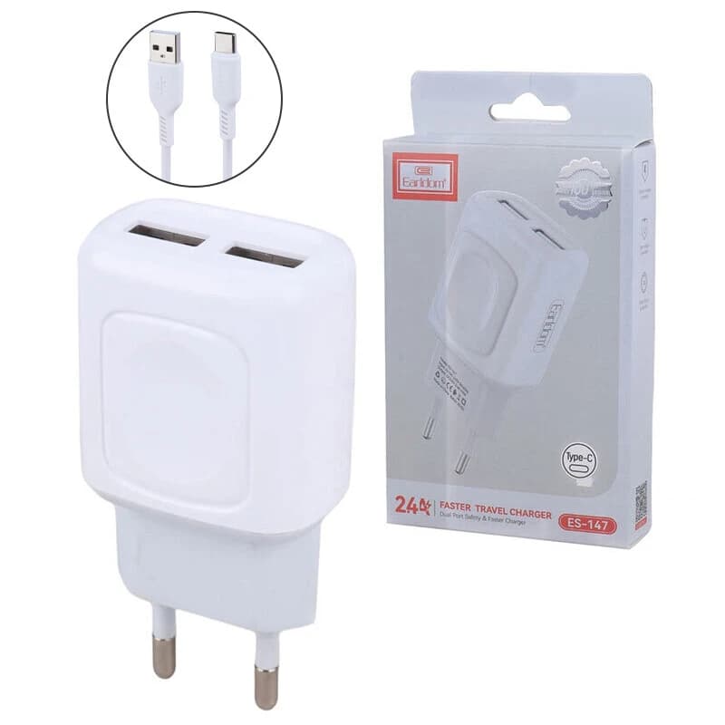 شارژر دیواری 12 وات ارلدام ES-147 2.4A + کابل تایپ سی