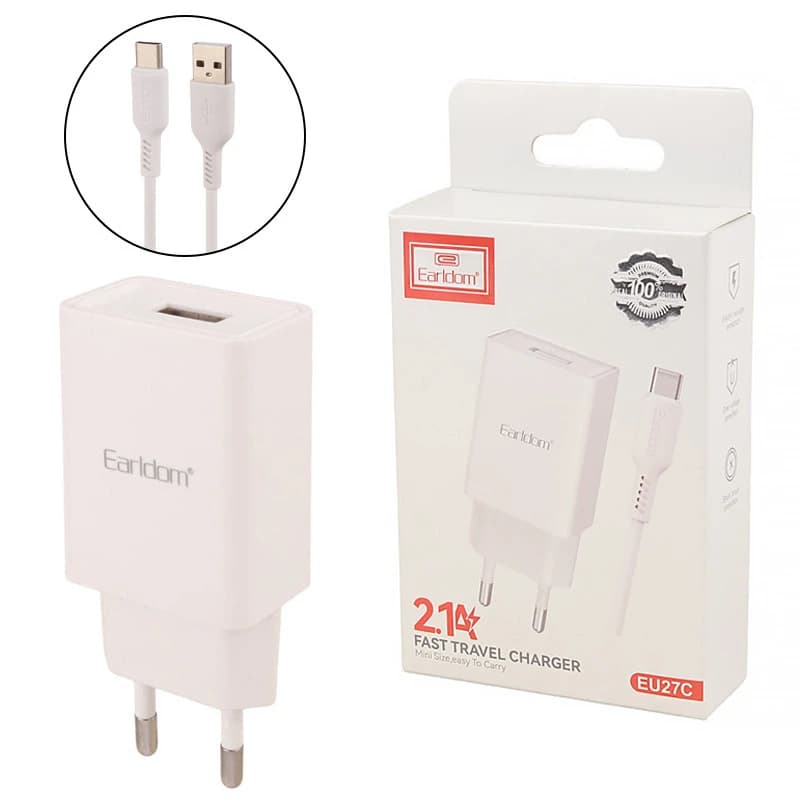 شارژر دیواری 10.5 وات ارلدام ES-EU27 2.1A + کابل تایپ سی