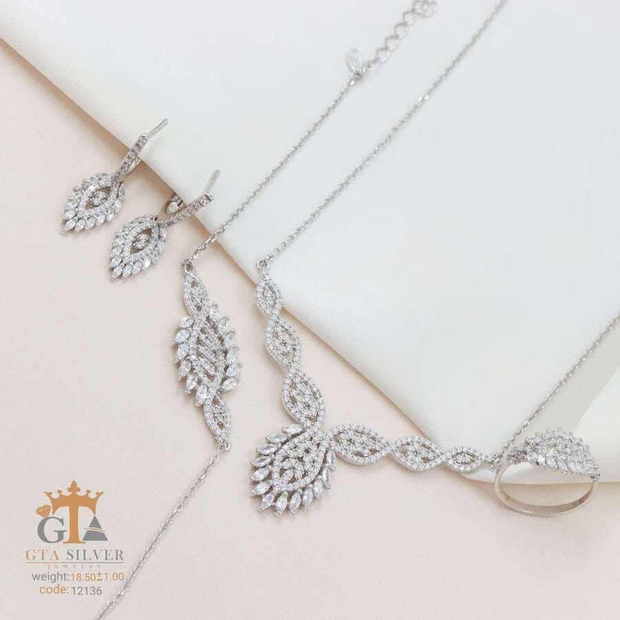 سرویس نقره زنانه طرح جواهر ظریف میکرو زنجیری کد 12136