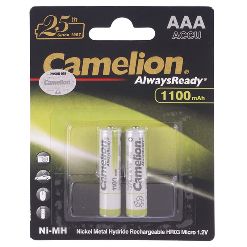 باتری دوتایی نیم قلمی شارژی Camelion AlwaysReady NI-MH HR03 1100mAh — تصویر ۲
