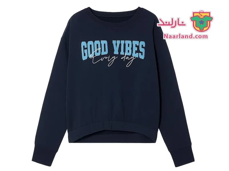 ست بلوز کراپ شلوار دورس داخل کرک Pepperts سرمه ای طرح Good Vibes — تصویر ۶