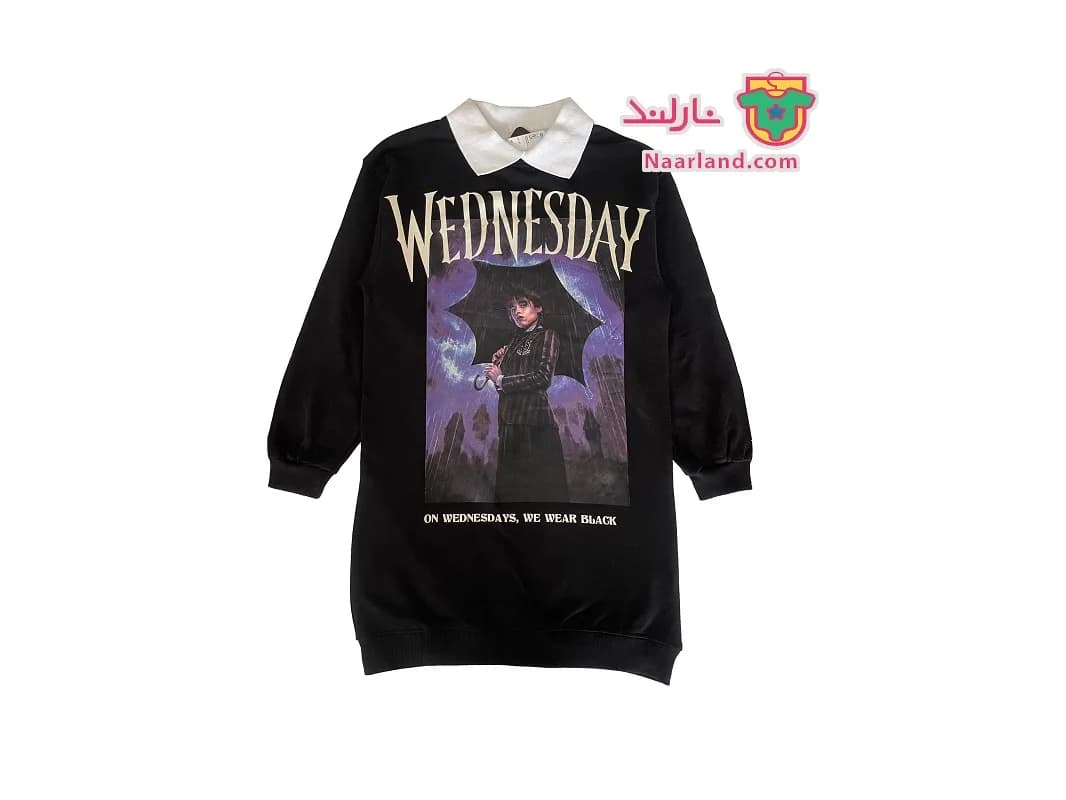 تونیک دورس داخل کرکی طرح Wednesday مشکی — تصویر ۷