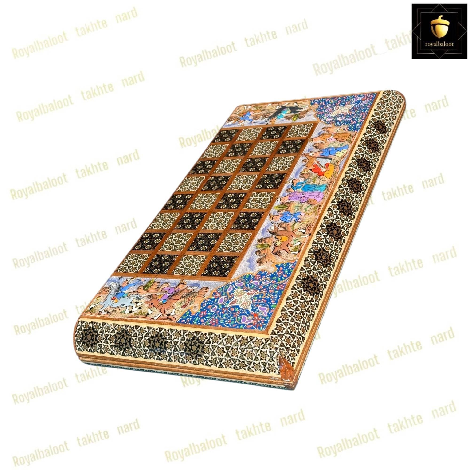 تخته نرد و شطرنج خاتم نقاشی نفیس چوگان کد 650