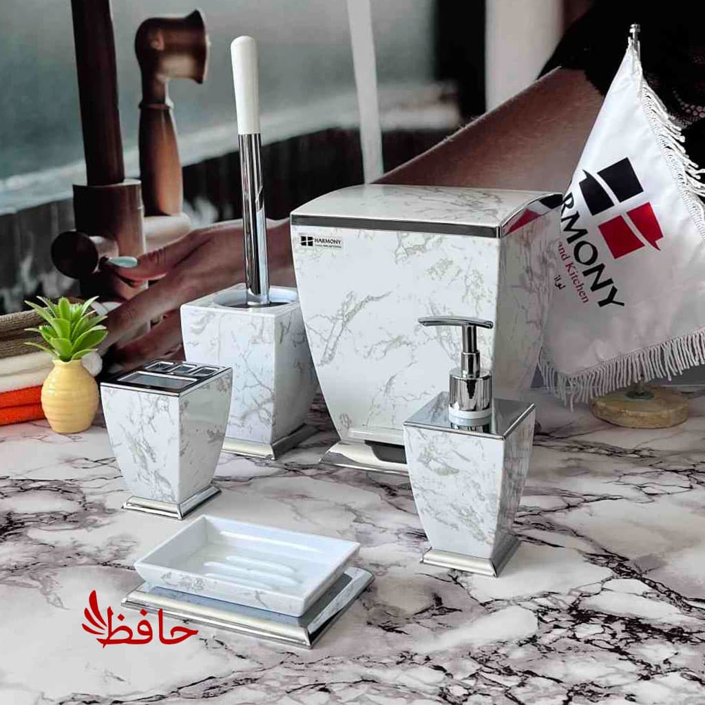 ست سرویس بهداشتی هارمونی مدل آوا طرح سنگ سفید کروم
