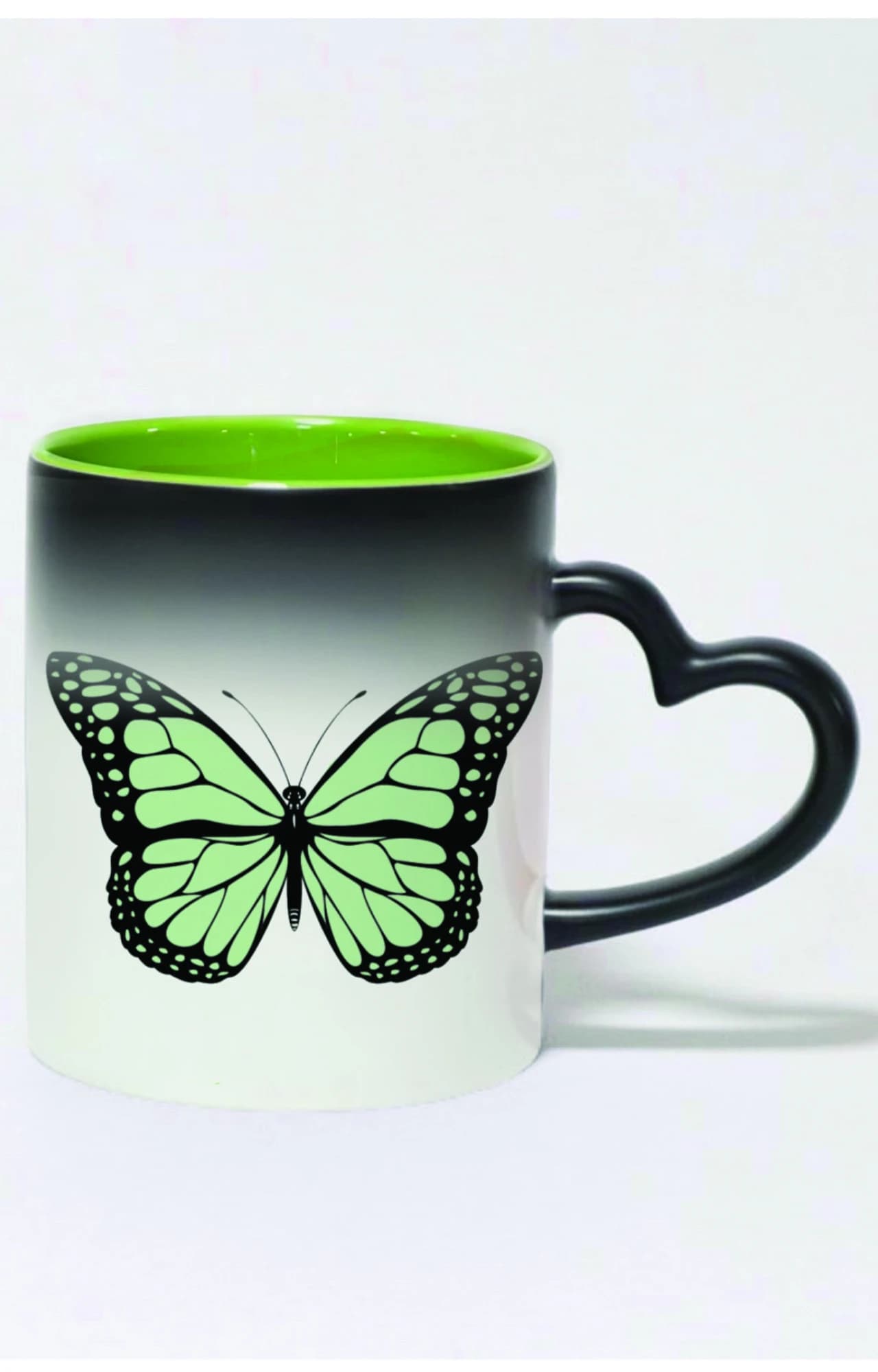 ماگ حرارتی دسته قلبی رنگی طرح پروانه morpho کد 3156