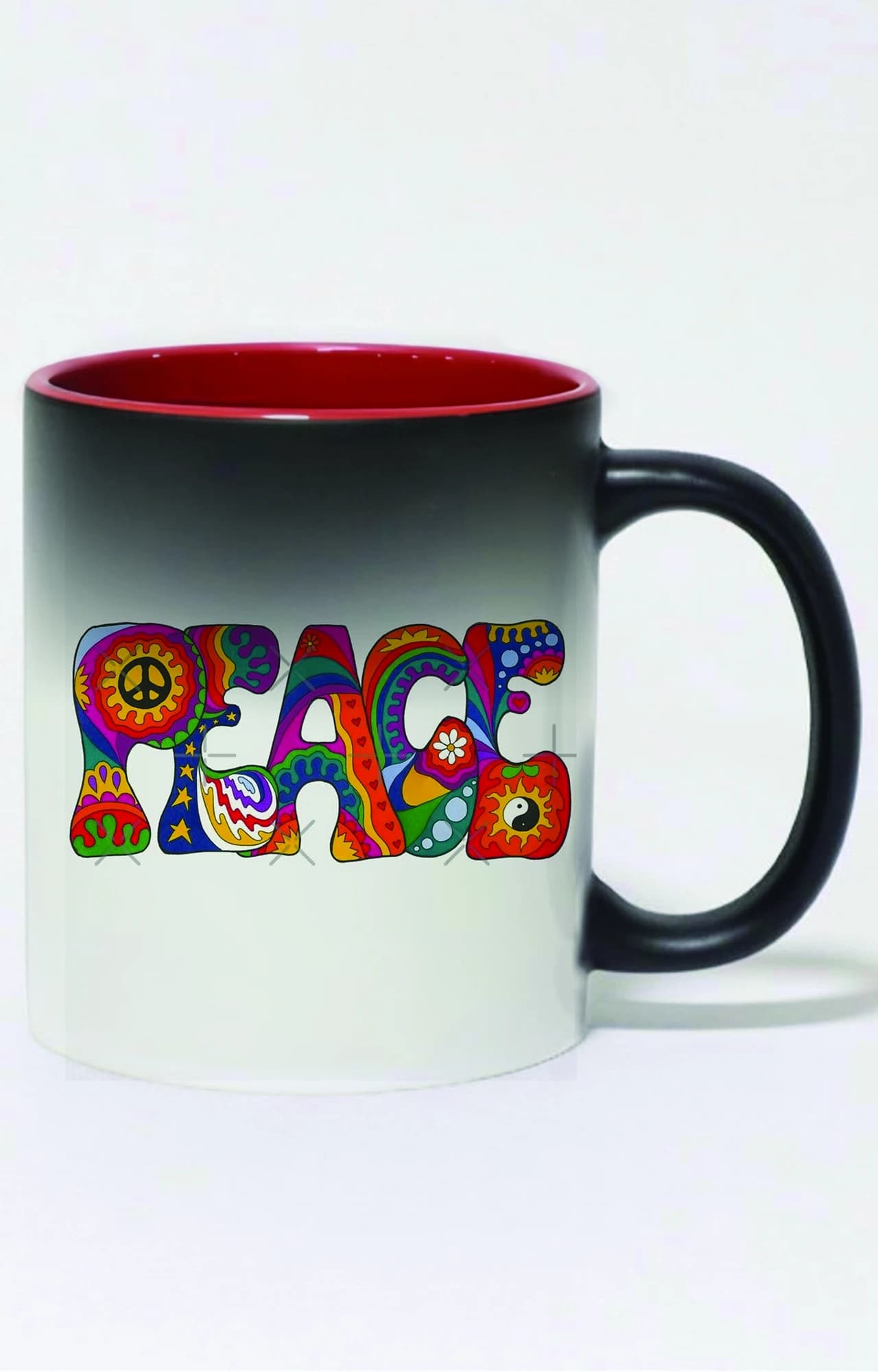 ماگ حرارتی دسته و داخل رنگی طرح peace کد 3150 — تصویر ۲