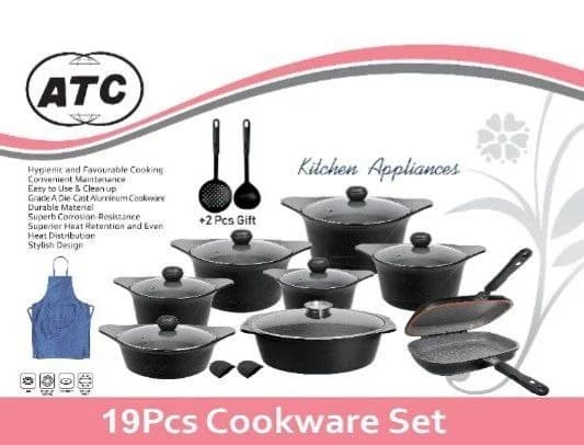 سرویس قابلمه گرانیت ATC ای تی سی 19+1 پارچه طرح کره (تابه مرغ درب چدن) کد A133