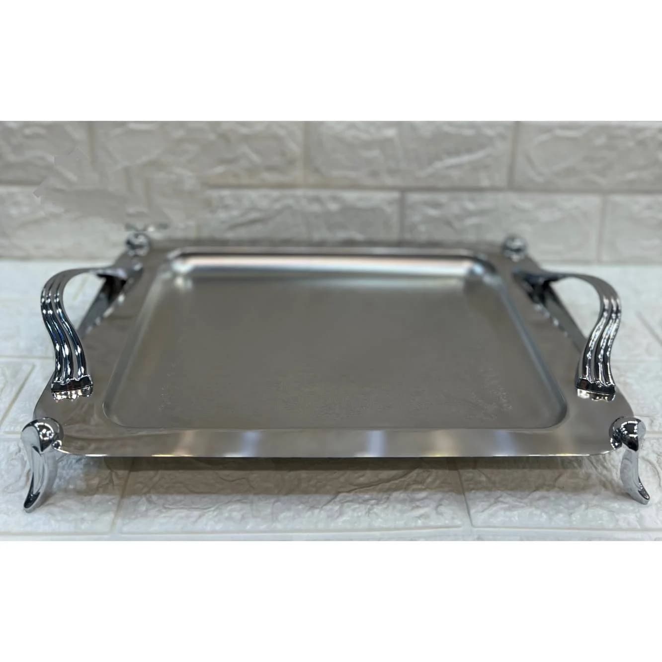 سینی استیل مستطیل ATC ای تی سی پایه دار طرح دار کوچک کد A131