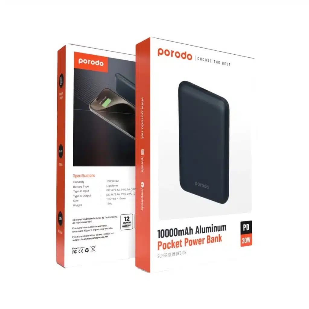 پاور بانک پرودو مدل Porodo 10000mAh 20W PD Aluminum — تصویر ۴