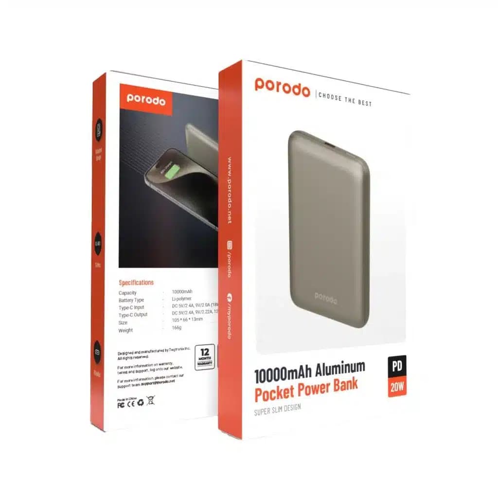پاور بانک پرودو مدل Porodo 10000mAh 20W PD Aluminum — تصویر ۵