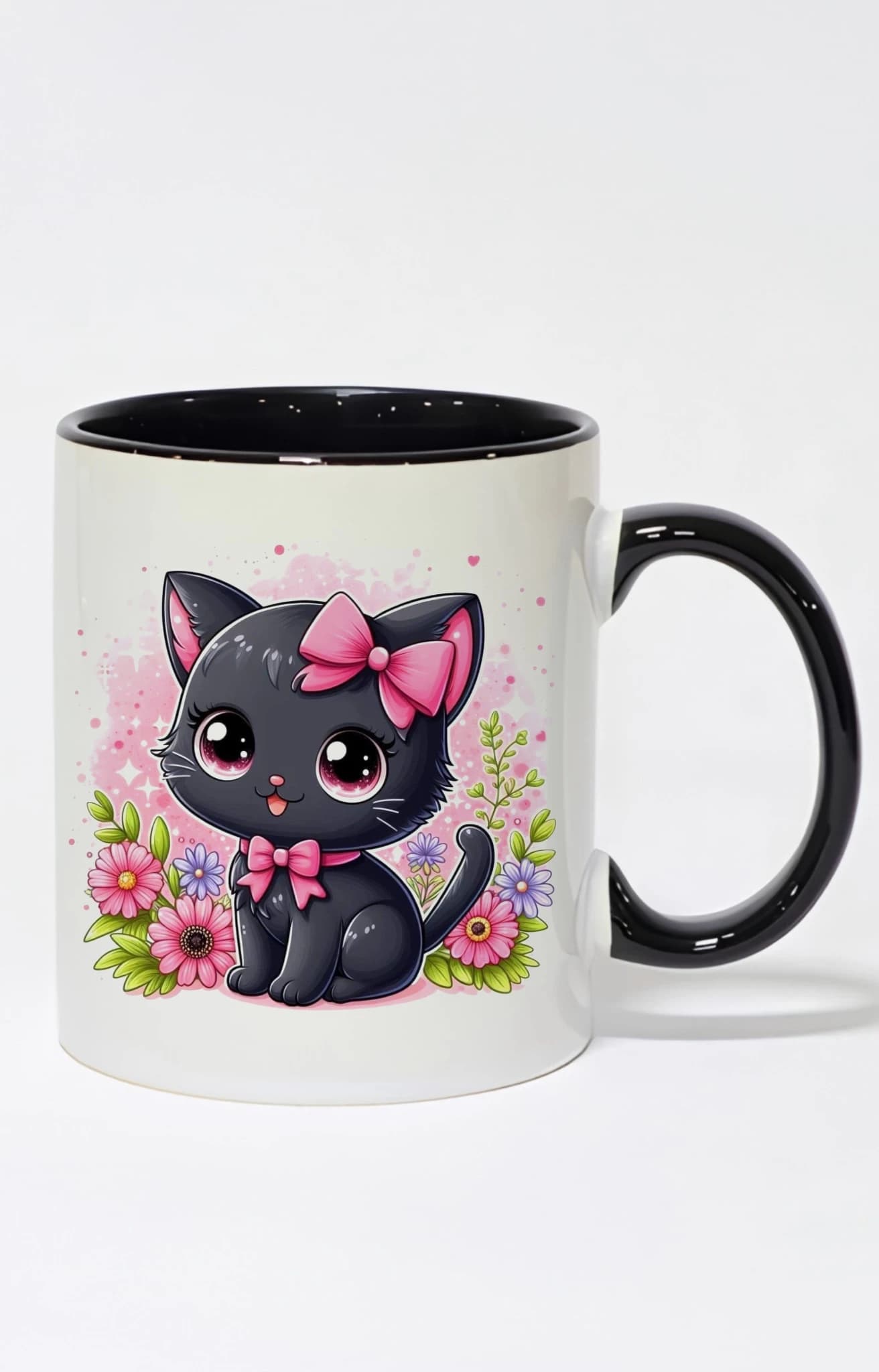 ماگ دسته و داخل رنگی طرح گربه cat کد 10116