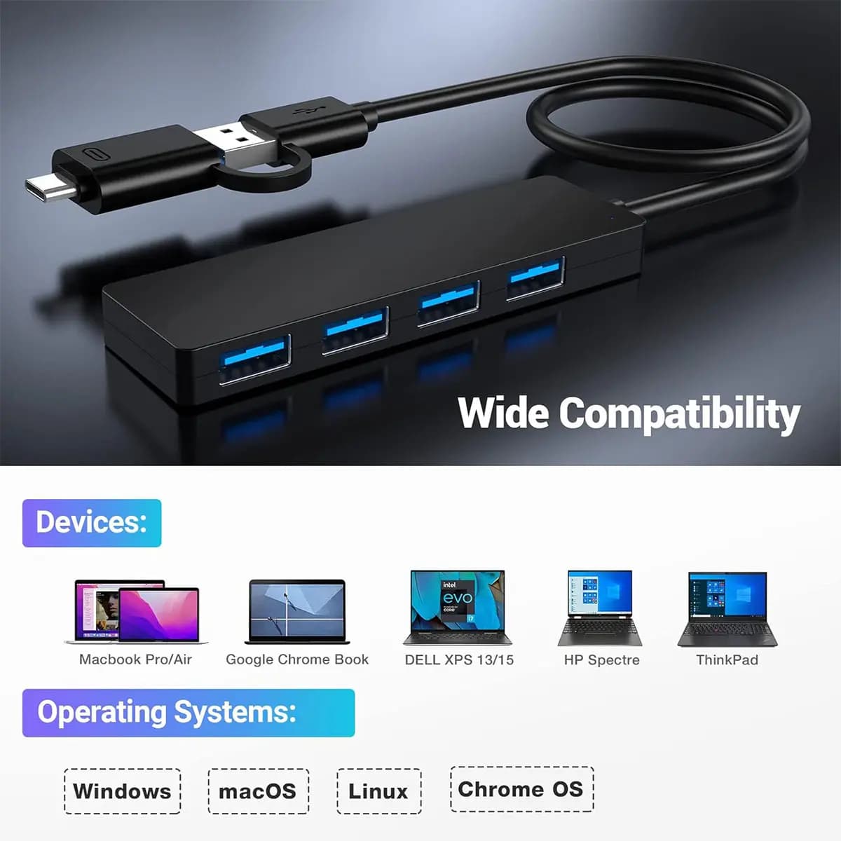 هاب 4 پورت USB 3.0 مدل HB048 کد (29998) — تصویر ۴