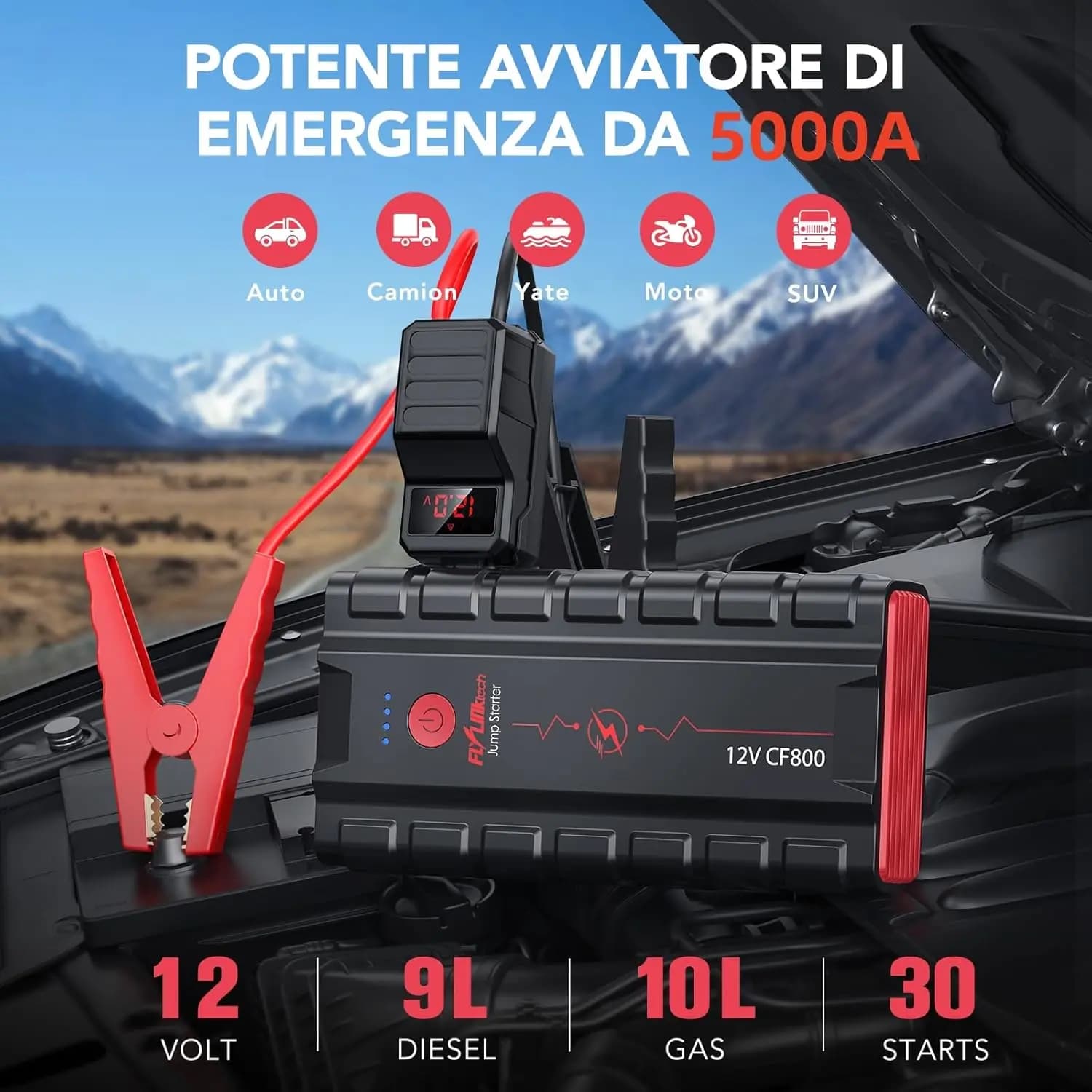 جامپ استارتر فلای لینک تک 20000mAh FLYLINKTECH مدل CF800 سفارش اروپا — تصویر ۵
