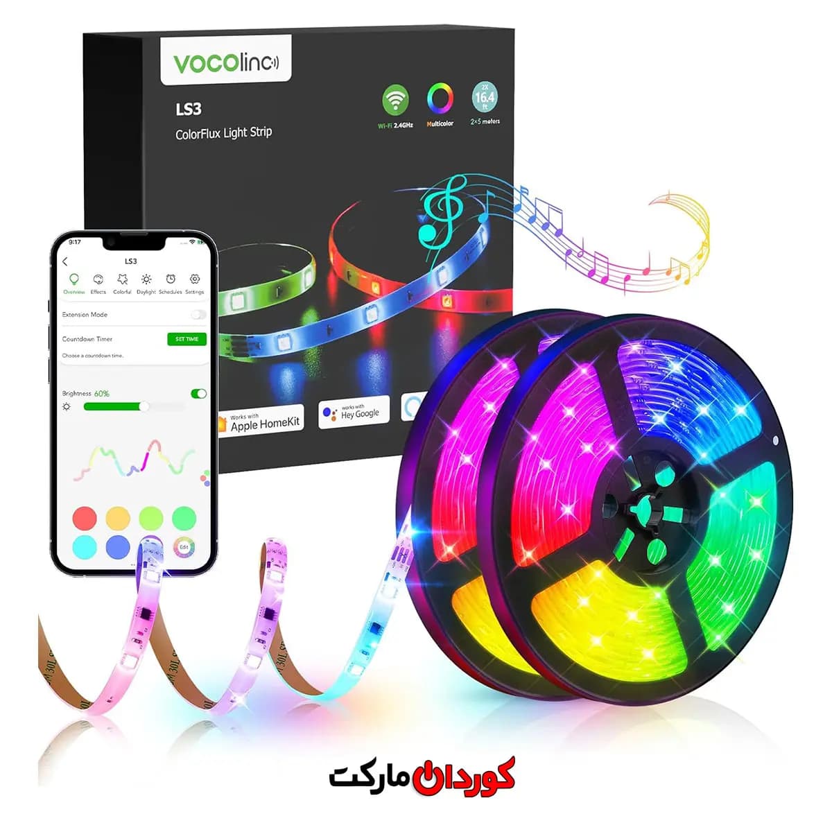 ریسە نوری هوشمند RGBIC VOCOlinc مدل ‎LS3 با قابلیت تغییر رنگ و کنترل از راه دور