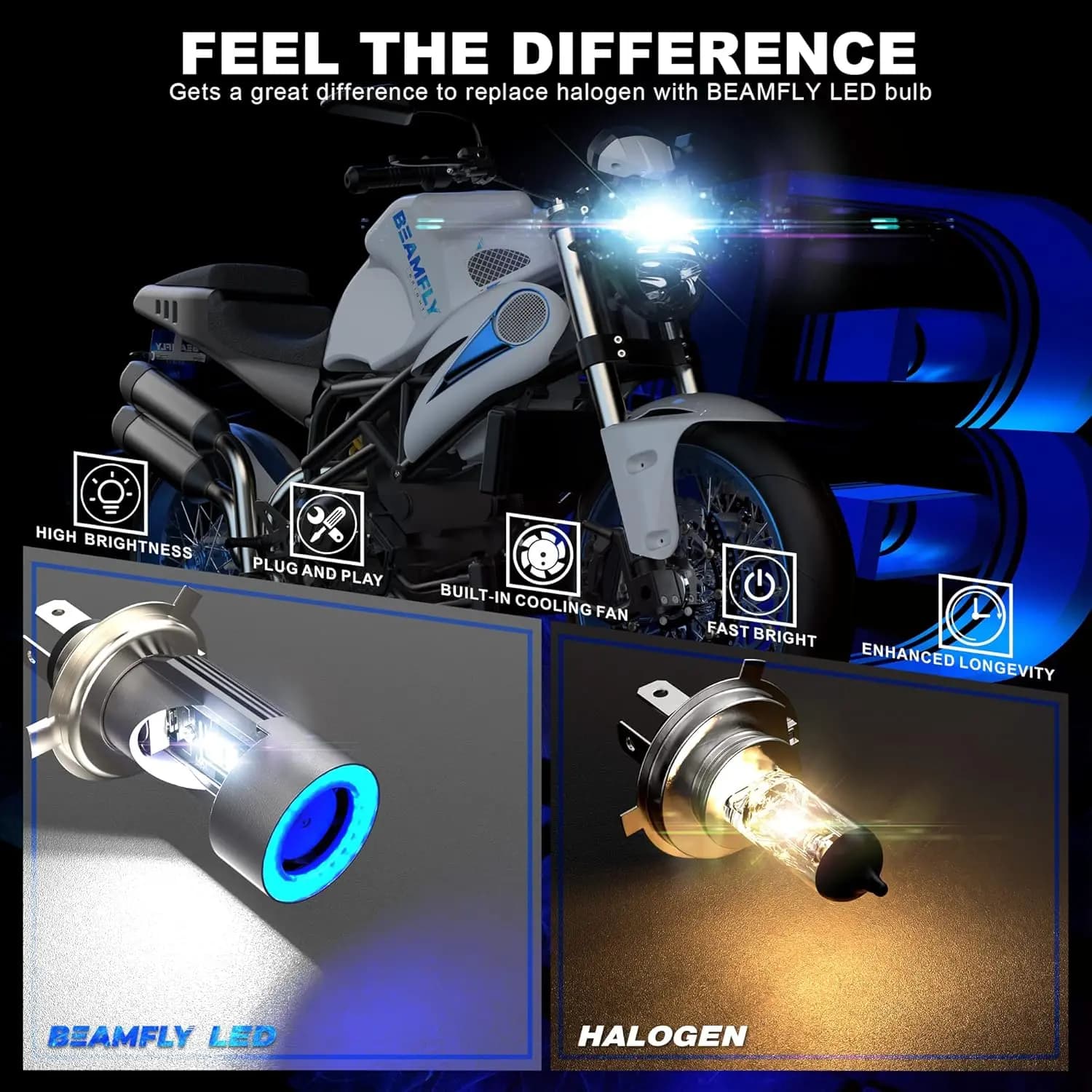 هالوژن موتور سیکلت و اسکوتر برند BEAMFLY مدل H4 — تصویر ۸