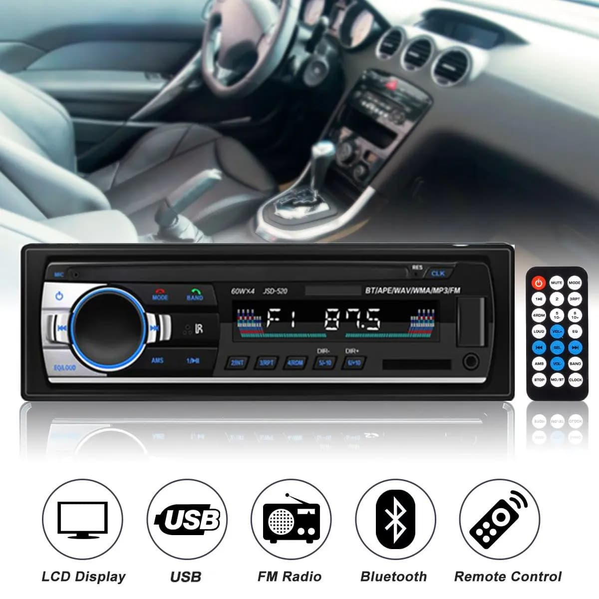پخش خودرو بلوتوثی JSD-520 BT با پورت USB/SD کد 27776 — تصویر ۹