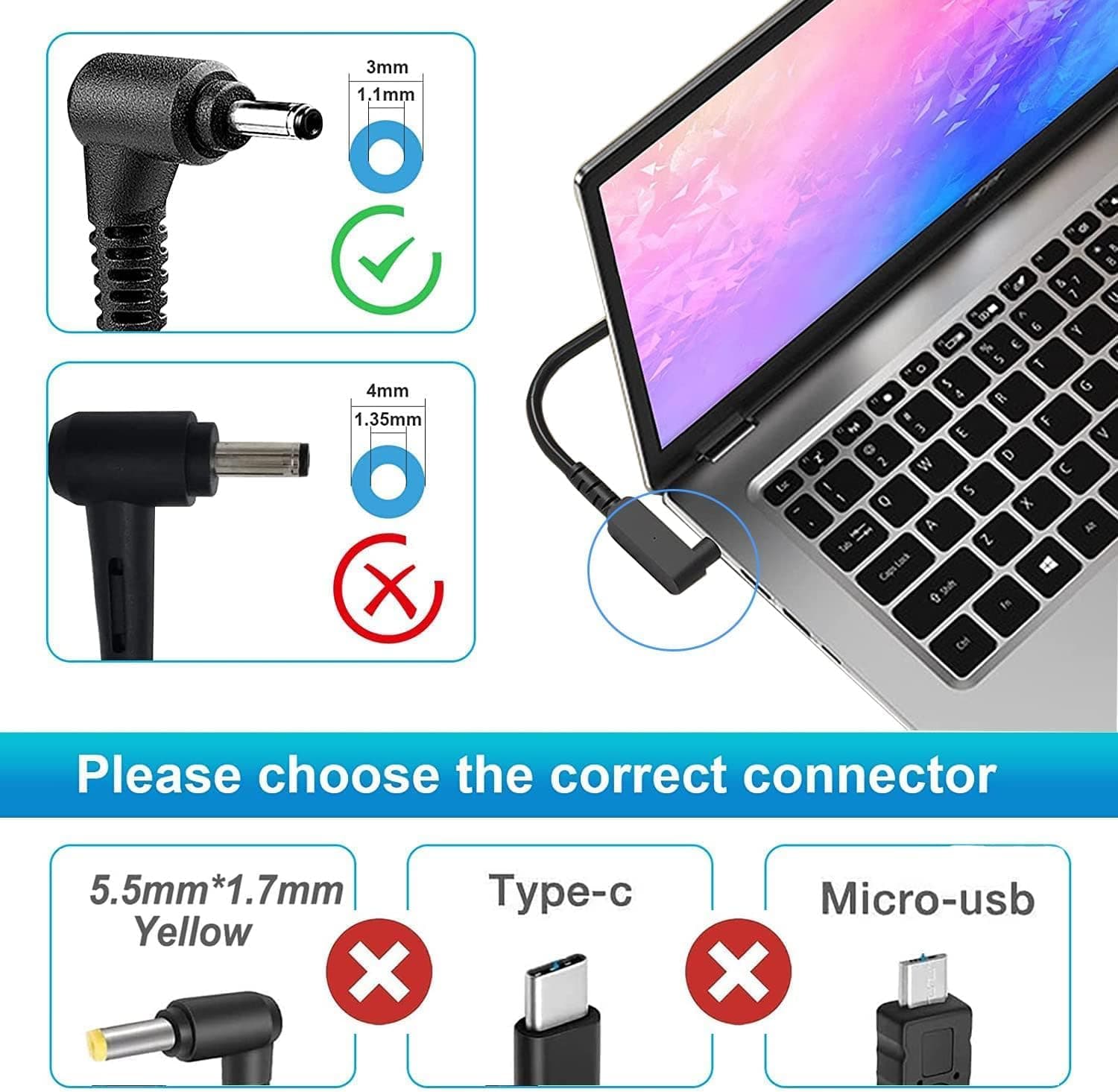 شارژر 65 وات NATNO برای لپ تاپ های Acer — تصویر ۶