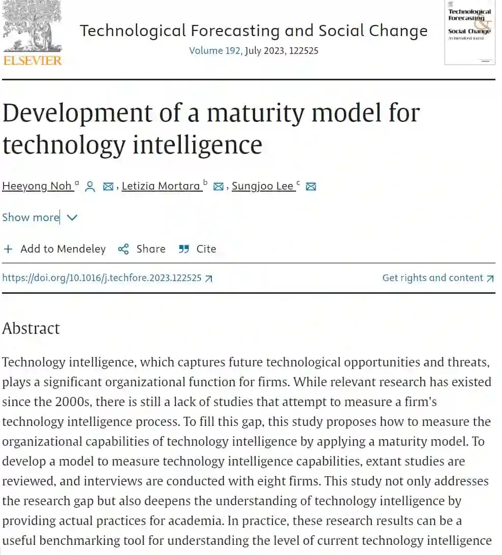 مقاله Development of a maturity model for technology intelligence — تصویر ۲