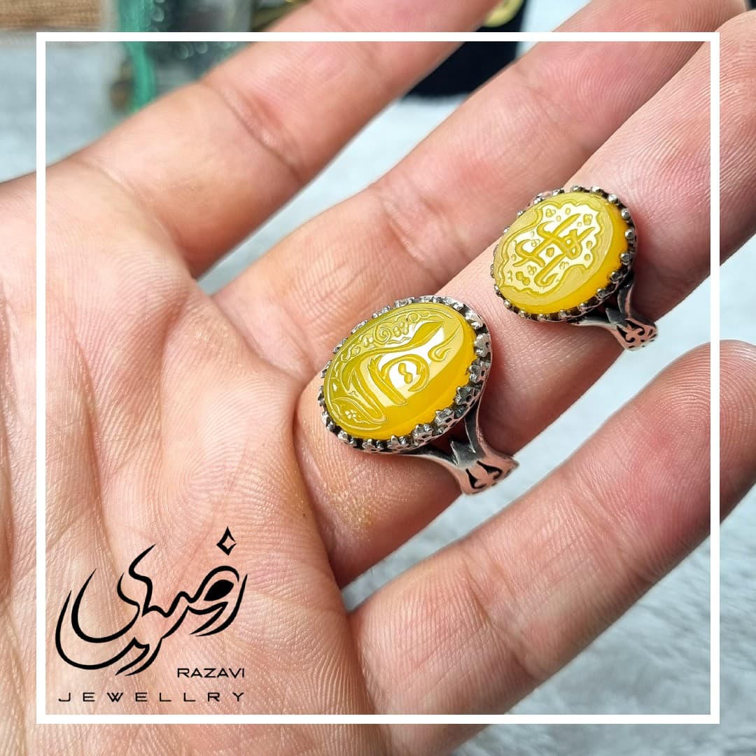 انگشتر ست مردانه و زنانه نقره شرف الشمس نیزه یا علی و یا زهرا کد 119 — تصویر ۳