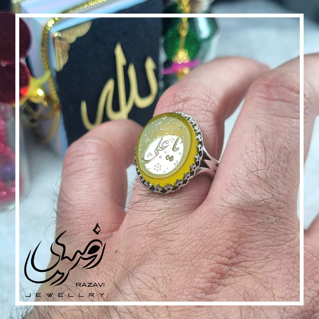 انگشتر مردانه نقره شرف الشمس طرح نیزه یا علی کد 127 — تصویر ۳