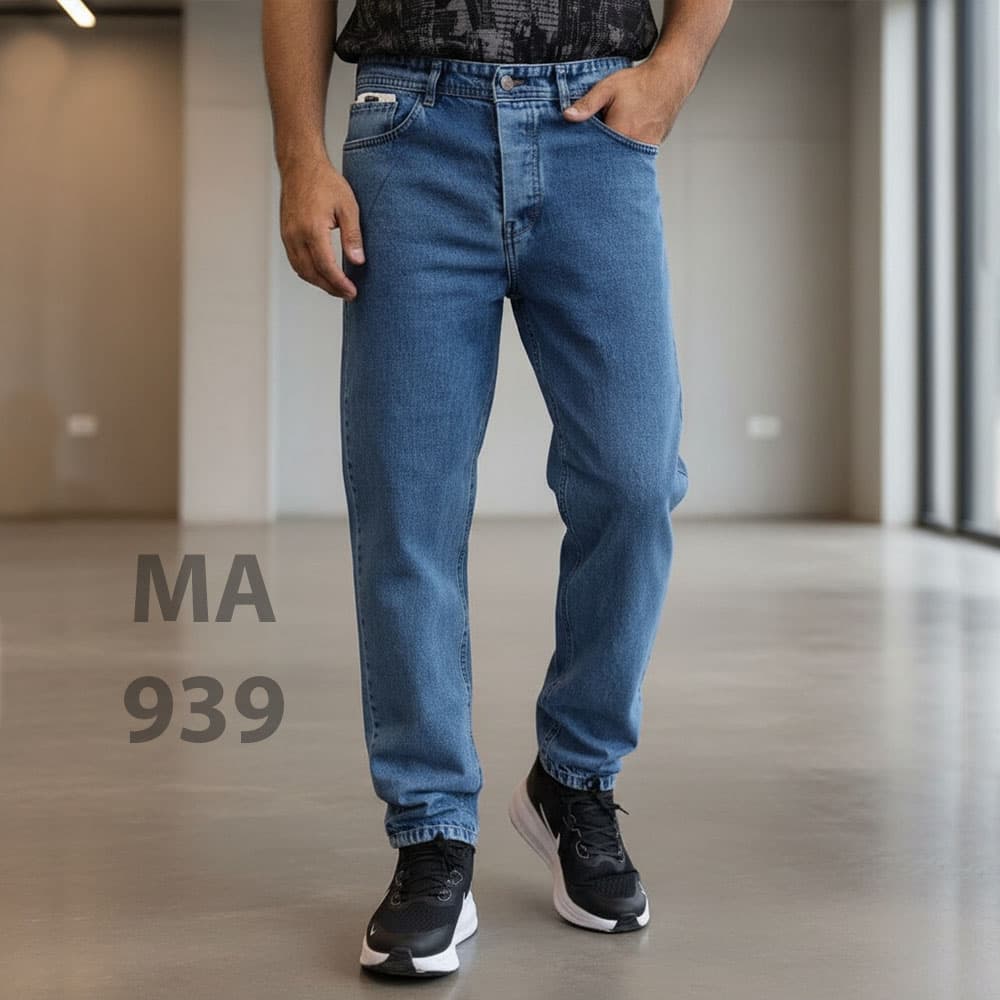 شلوار جین پنبه مام فیت رنگ آبی روشن مردانه MA939