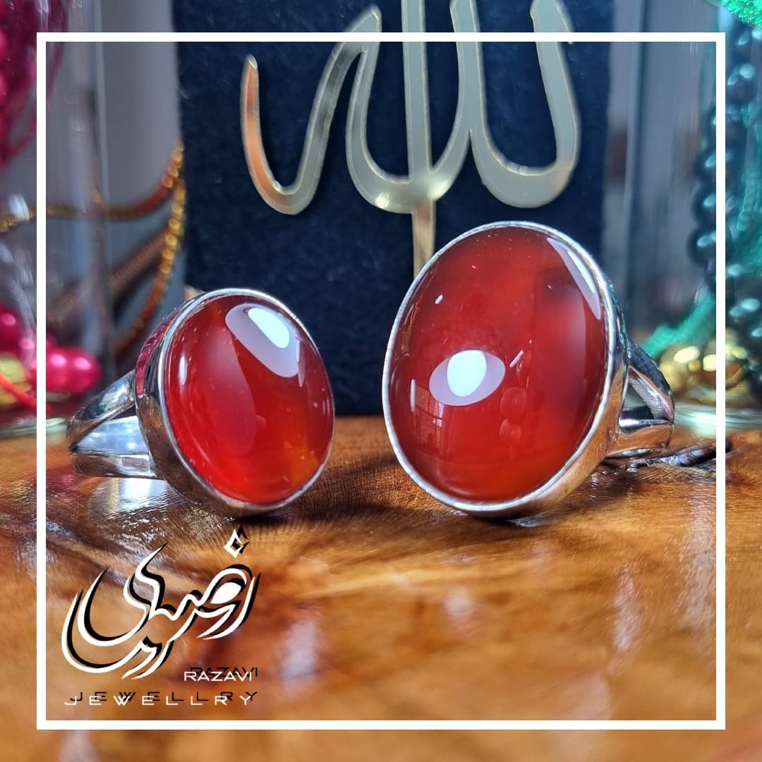 ست انگشتر مردانه و زنانه نقره عقیق یمنی دوپایه