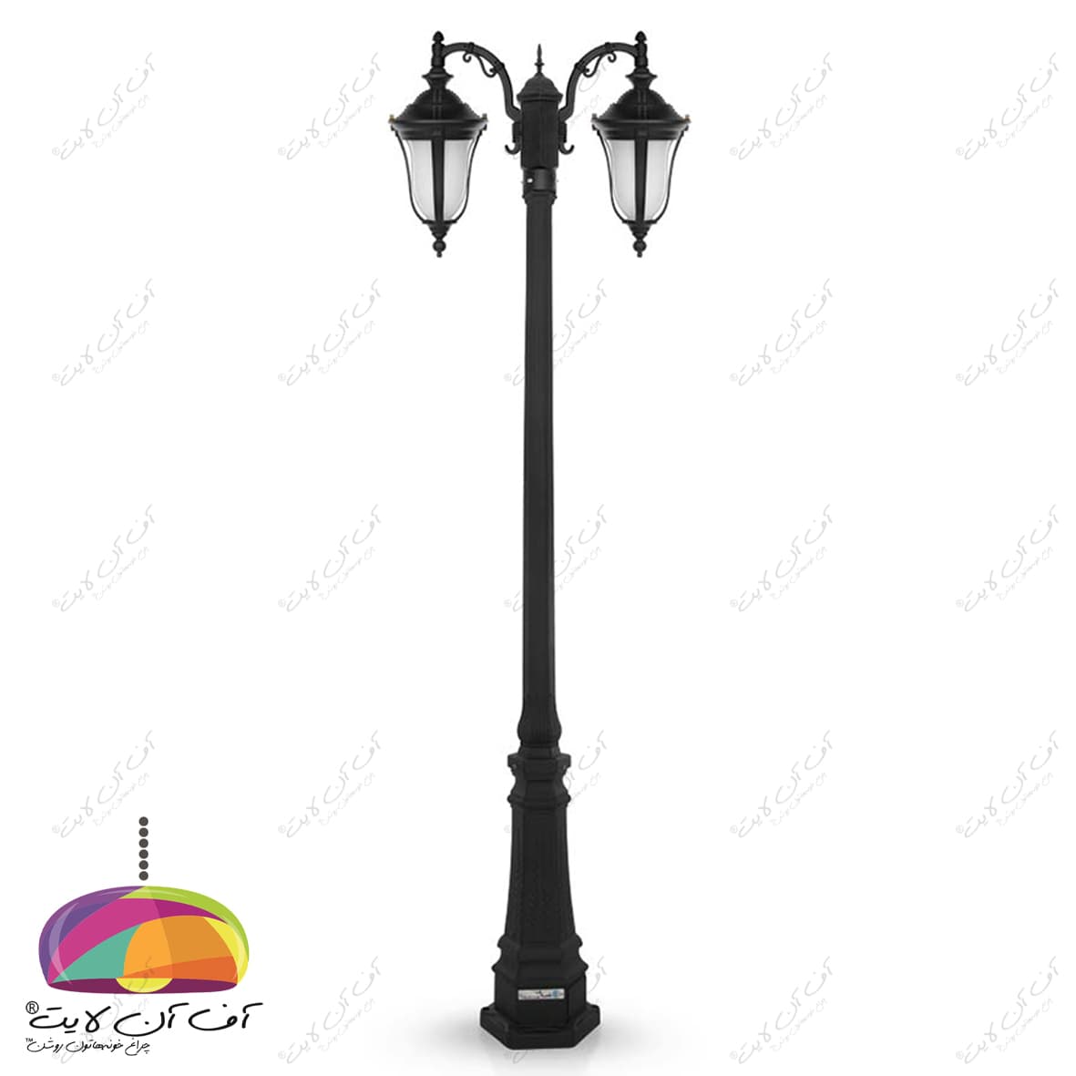 چراغ پارکی دو شعله مدل لاله شاخه کلاسیک2 پایه ارغوان شب تاب