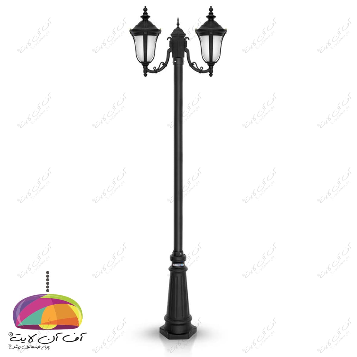 چراغ پارکی دو شعله مدل لاله شاخه کلاسیک پایه سرو شب تاب — تصویر ۲