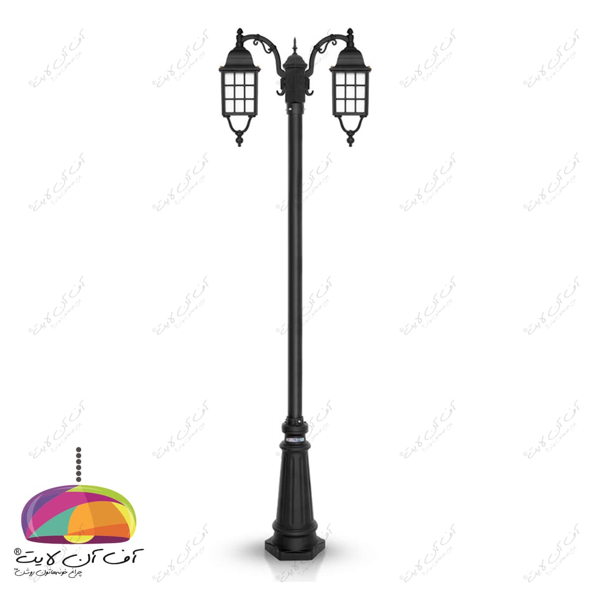 چراغ پارکی دو شعله مدل مشبک شاخه کلاسیک پایه سرو شب تاب