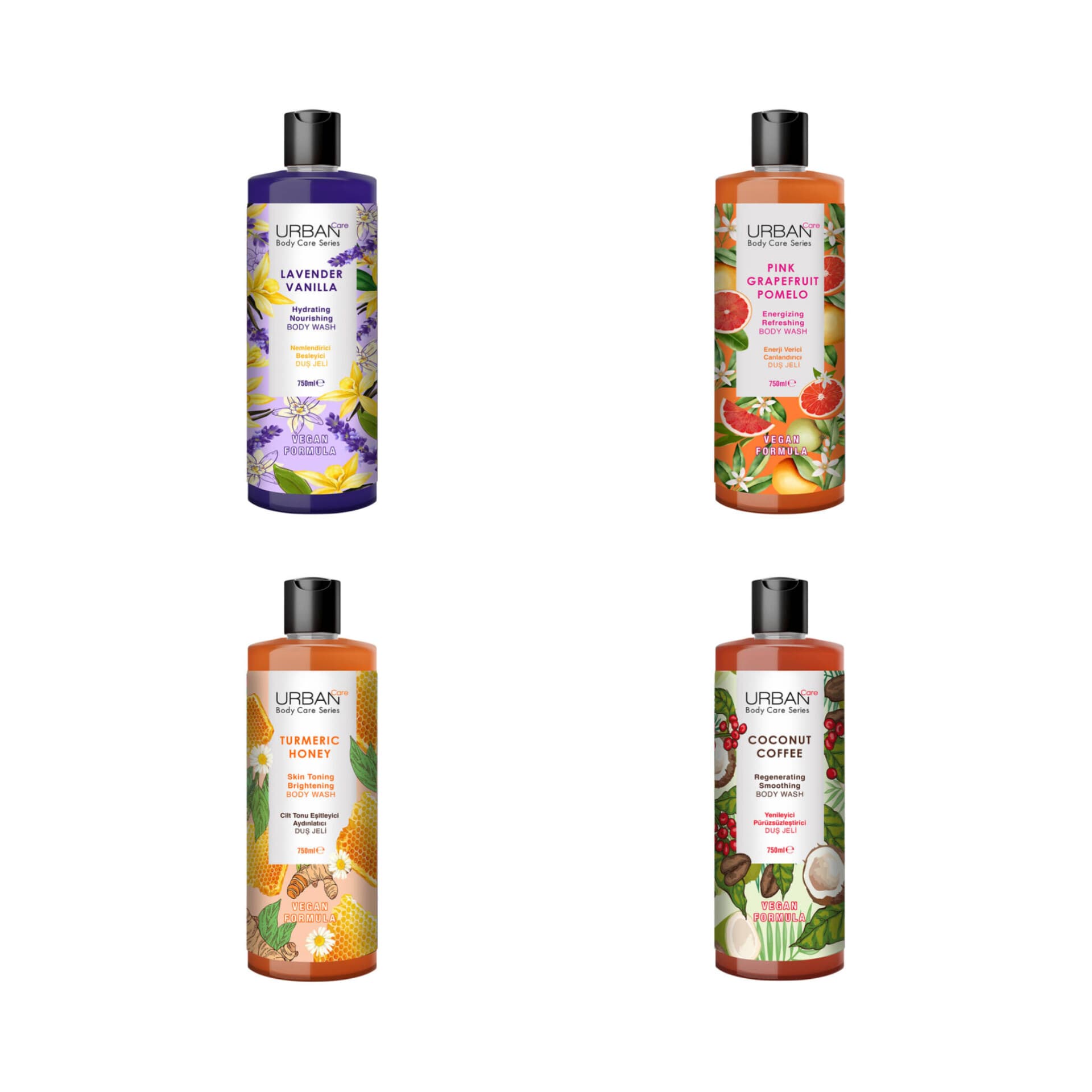 شامپو بدن اوربان کر مدل Body Care Series حجم ۷۵۰ میل شوینده و نرم‌کننده پوست در رایحه‌های متنوع – وگان و فاقد پارابن