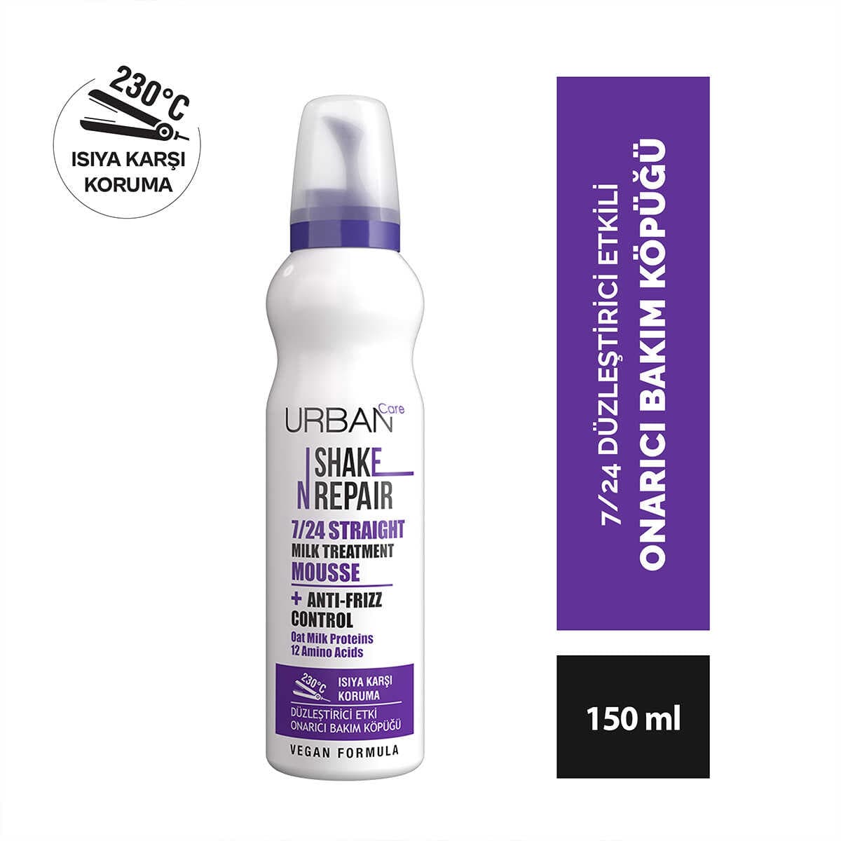 موس مو اوربان کر شیک این ریپیر ۷/۲۴ حجم ۱۵۰ میل اورجینال Urban Care Shake N Repair 7/24 Milk Treatment Mousse 150ml مخصوص موهای صاف و لخت، نرم‌کننده و محافظ حرارت، ضد وز و بدون آبکشی