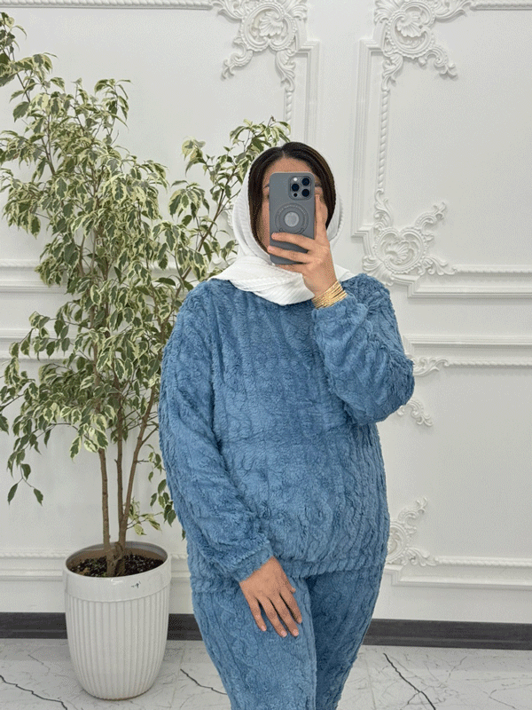 ست بلوز شلوار تدی برجسته 6827 — تصویر ۴