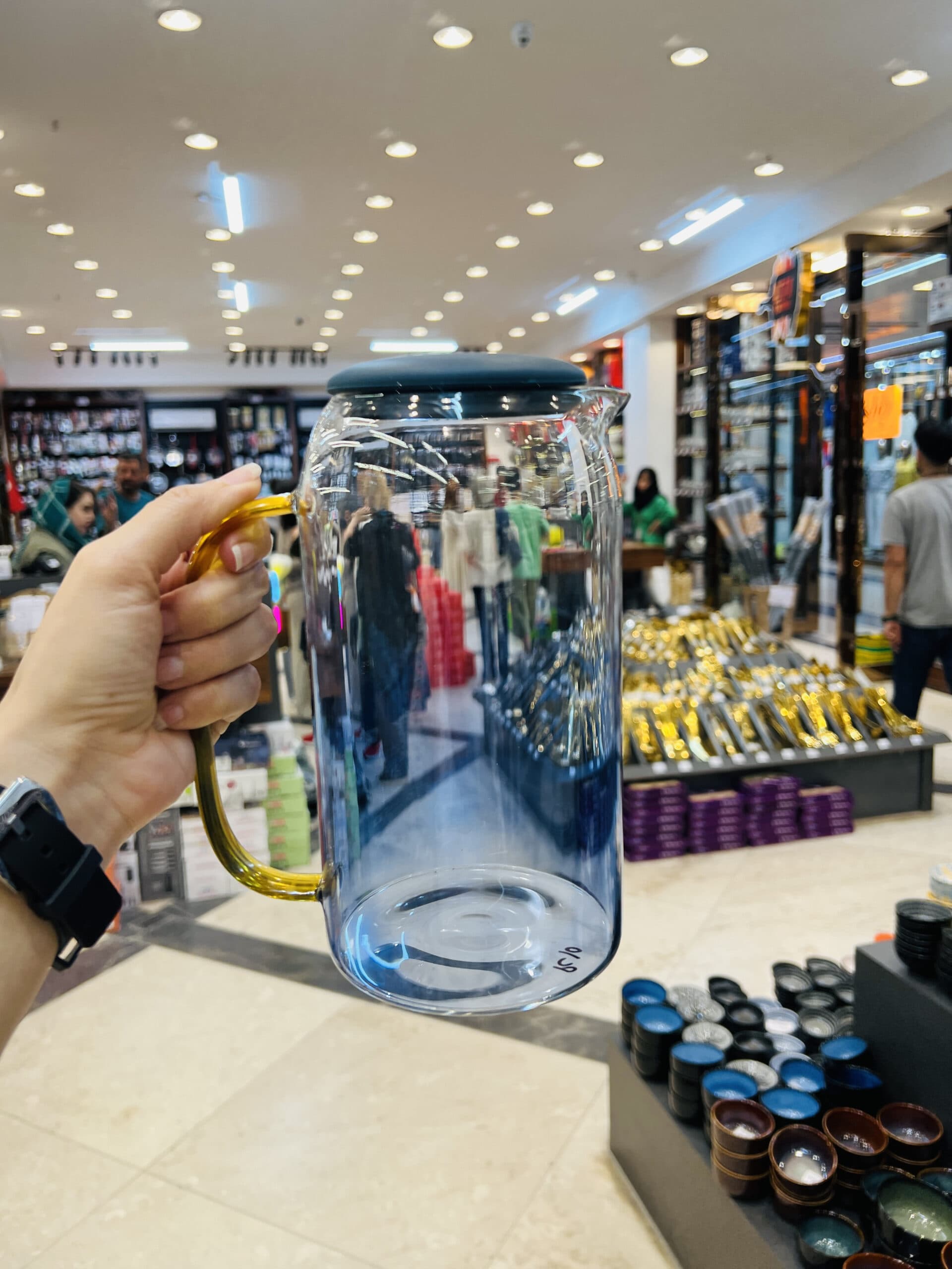 پارچ تک پیرکس آبی دسته طلاییPC10