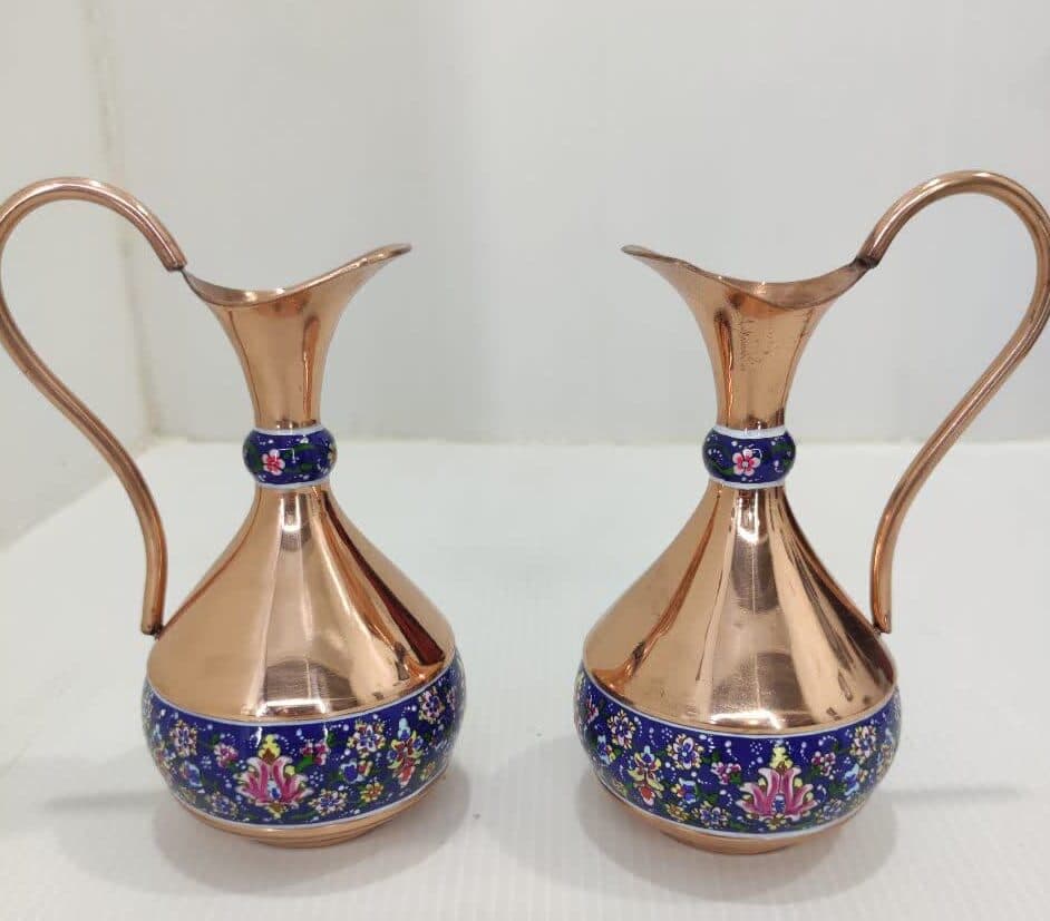 جفت پارچ مسی میناکاری شده