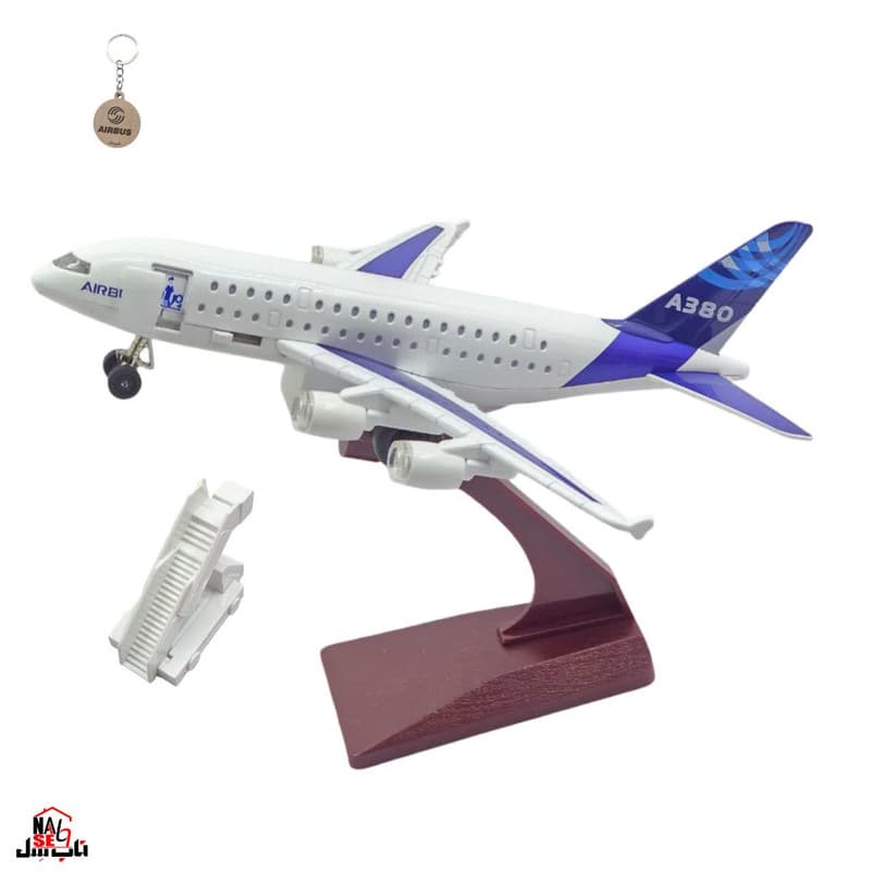 ماکت هواپیما ناب سل مدل فلزی موزیکال چراغدار ایرباسA380 استند دار با پله مسافر AIRBUS A380 همراه با جاسوییچی — تصویر ۵