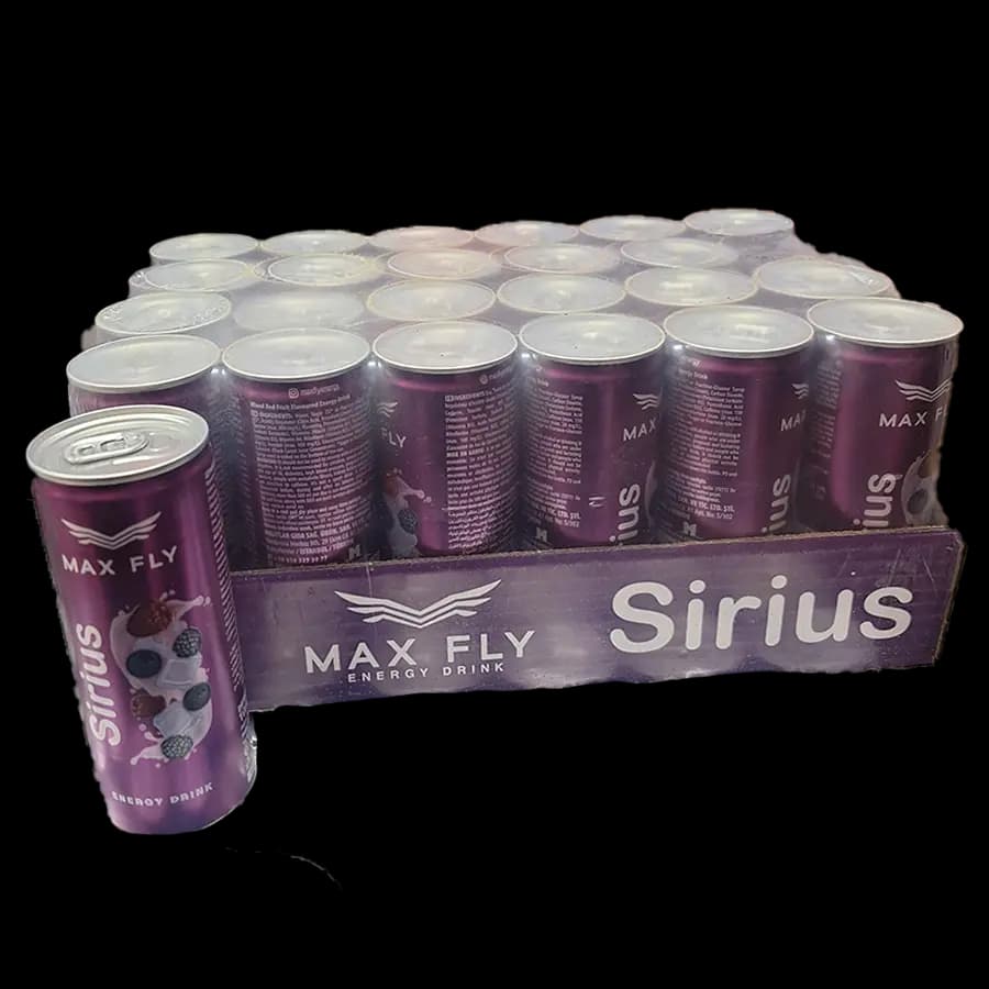 نوشیدنی انرژی‌زا مکس فلای مدل Sirius (ترکیب تمشک و توت) 250 میل – عمده باکس 24 عددی