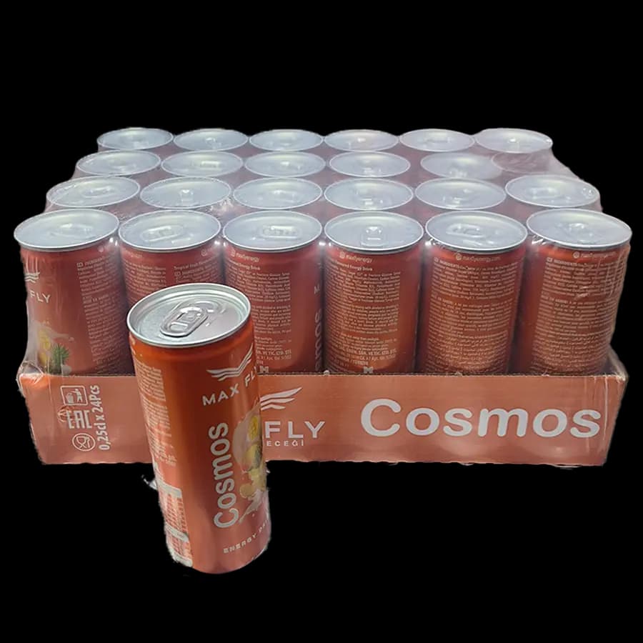 نوشیدنی انرژی‌زا مکس فلای مدل Cosmos (ترکیب آناناس و انبه) 250 میل – عمده باکس 24 عددی