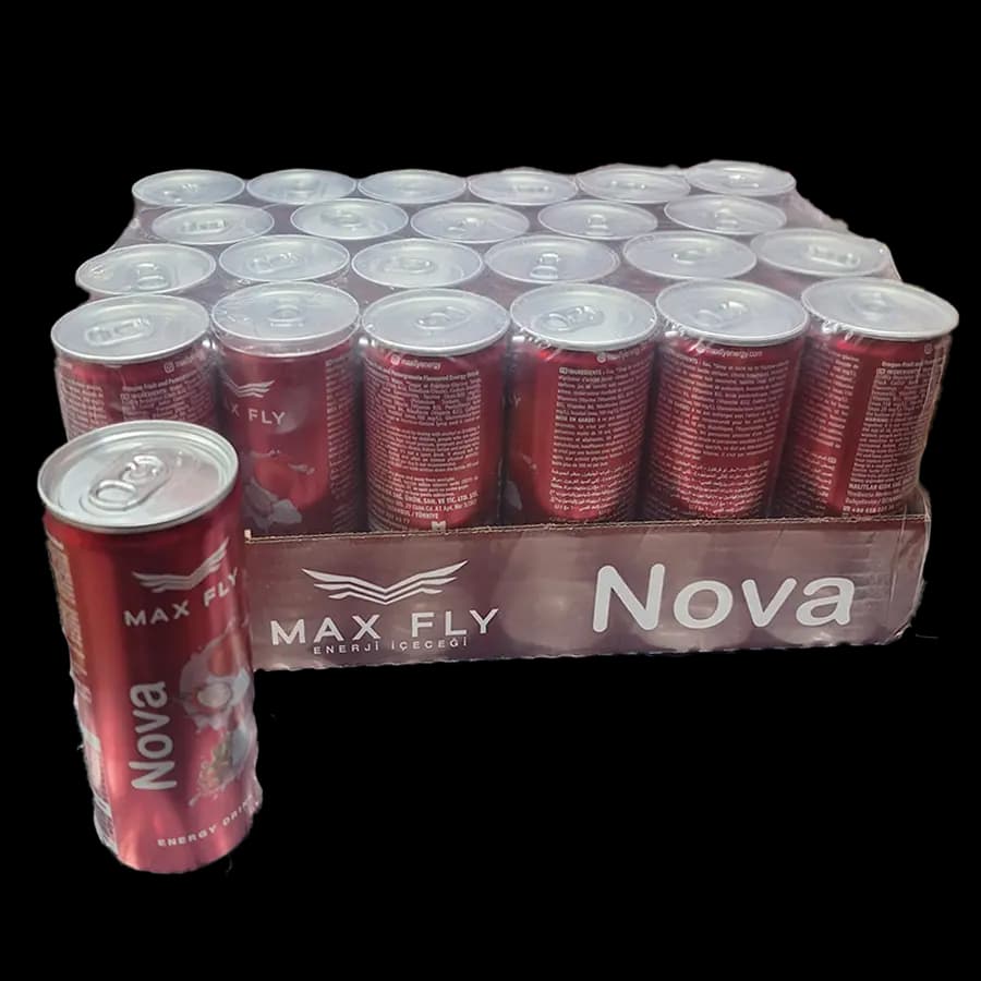 نوشیدنی انرژی‌زا مکس فلای مدل Nova (ترکیب انار و میوه اژدها) 250 میل – عمده باکس 24 عددی