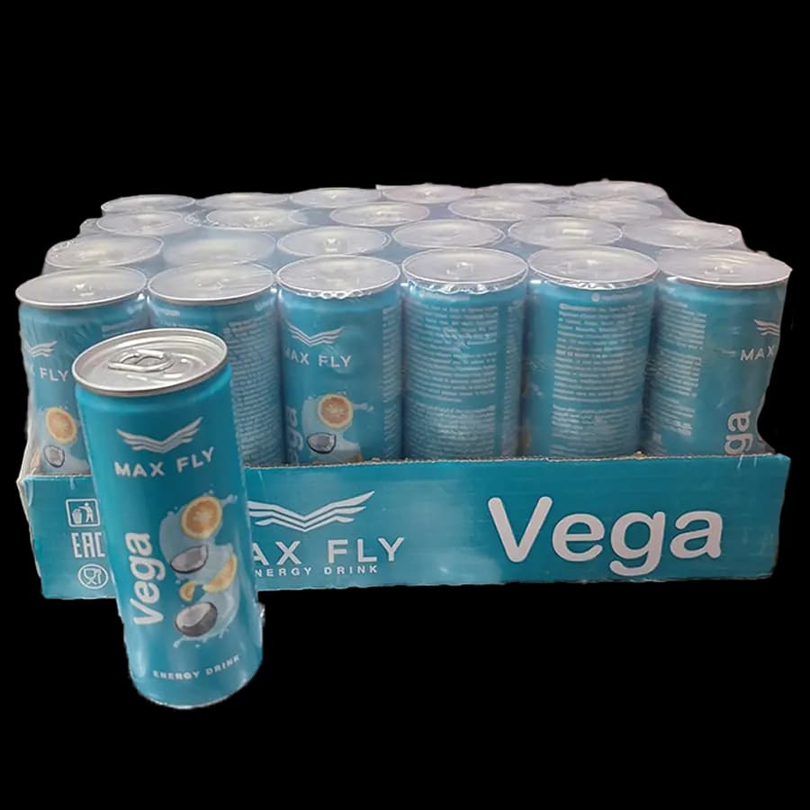 نوشیدنی انرژی‌زا مکس فلای مدل Vega (ترکیب پرتقال و نارگیل) 250 میل – عمده باکس 24 عددی